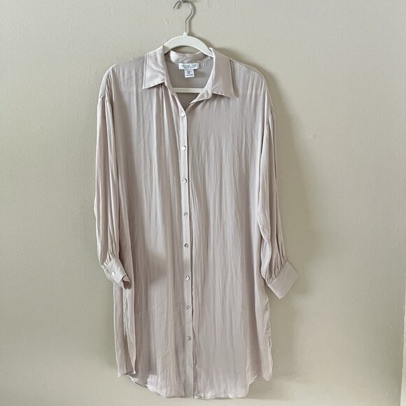 Rachel Zoe Long Button Up Cream Satin Silky Work Wear Career Minimalist Champane - Picture 5 of 8